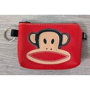 Vintage Original Paul Frank Red Coin Purse Julius Monkey Black Zipper Key Ring